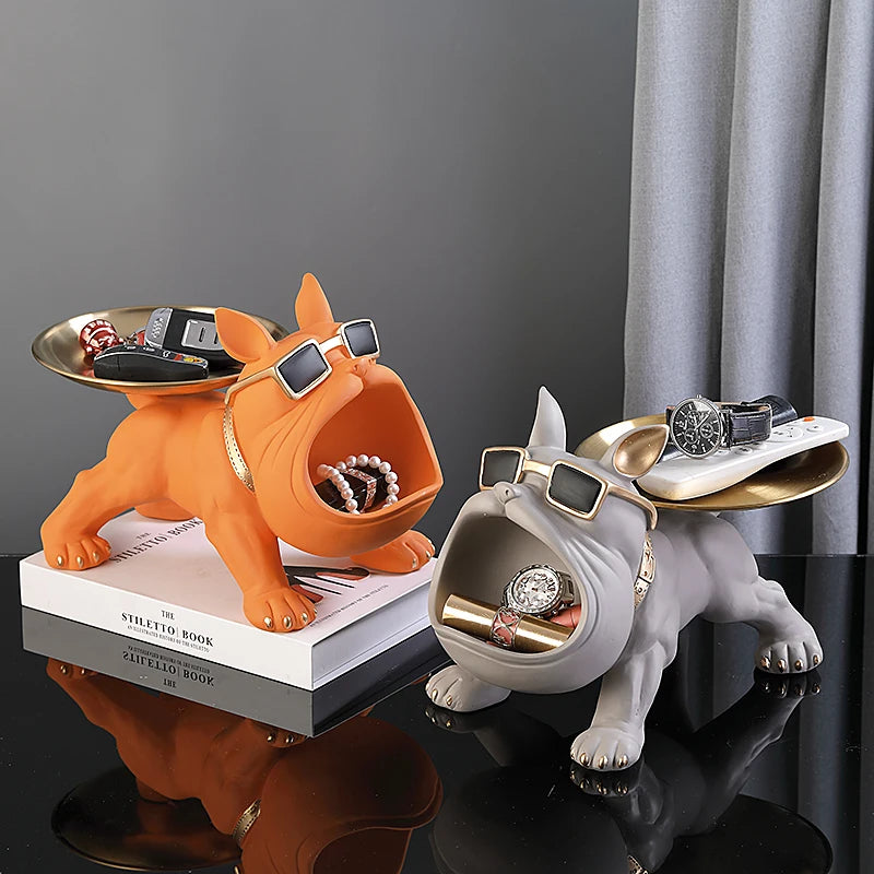30cm Bulldog Figurine – Resin Dog Statue & Storage Box Ornament