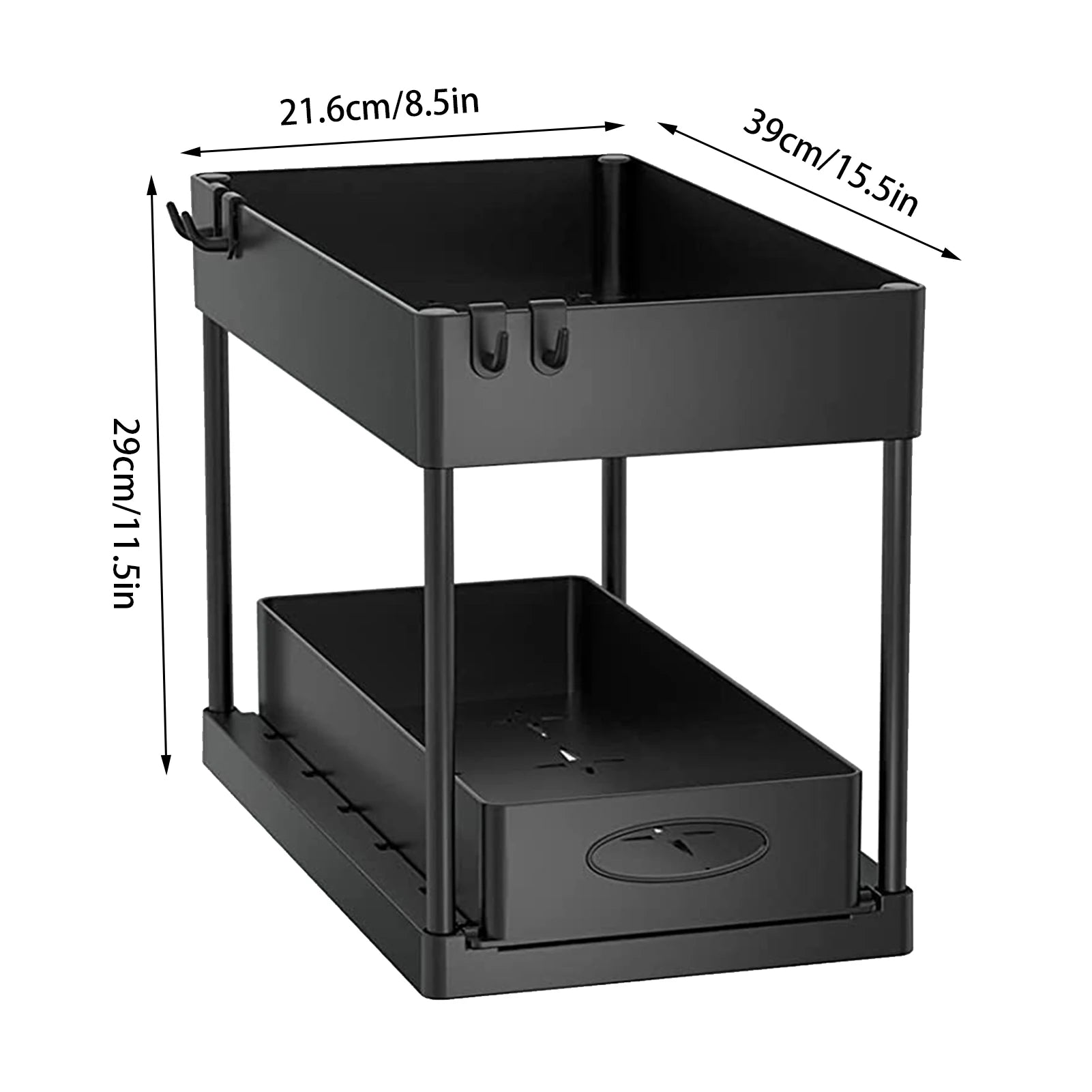 2-Tier Under Sink Sliding Organizer – Hanging Cabinet Storage Rack