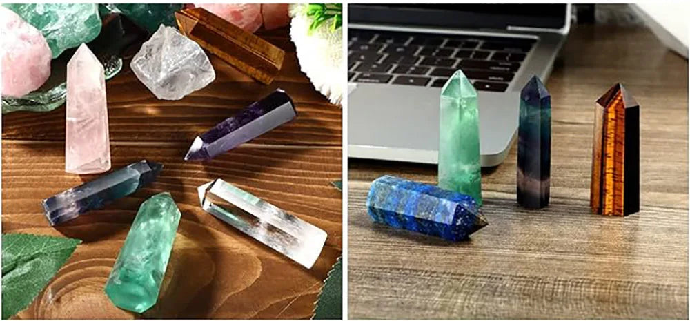 Natural Crystal Point Wands – Rose Quartz & Amethyst Mineral Decor