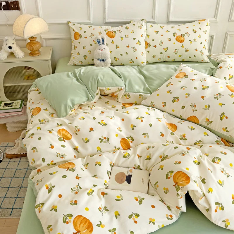 3-Piece Plant Print Duvet Set – Duvet Cover with Pillowcases