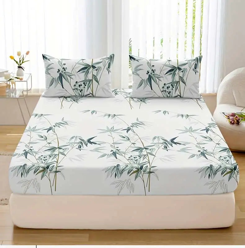 3-Piece Bamboo Leaf Fitted Sheet Set – Soft & Hypoallergenic Bedding