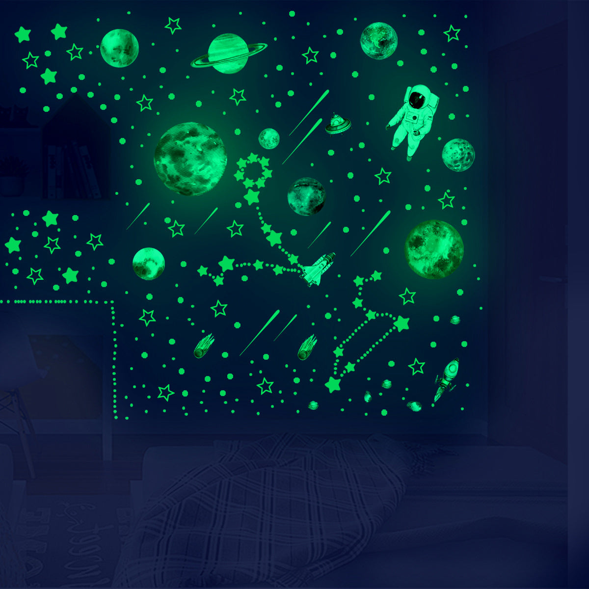 849Pcs Glow in The Dark Stars Wall Stickers Glowing Stars for Ceiling Luminous Planet Spaceship Wall Decals DIY Kids Room Decor