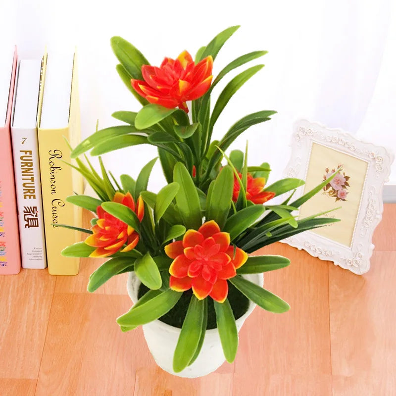 Artificial Flower Plant Pot – Fake Plastic Flowers for Home & Office Decor