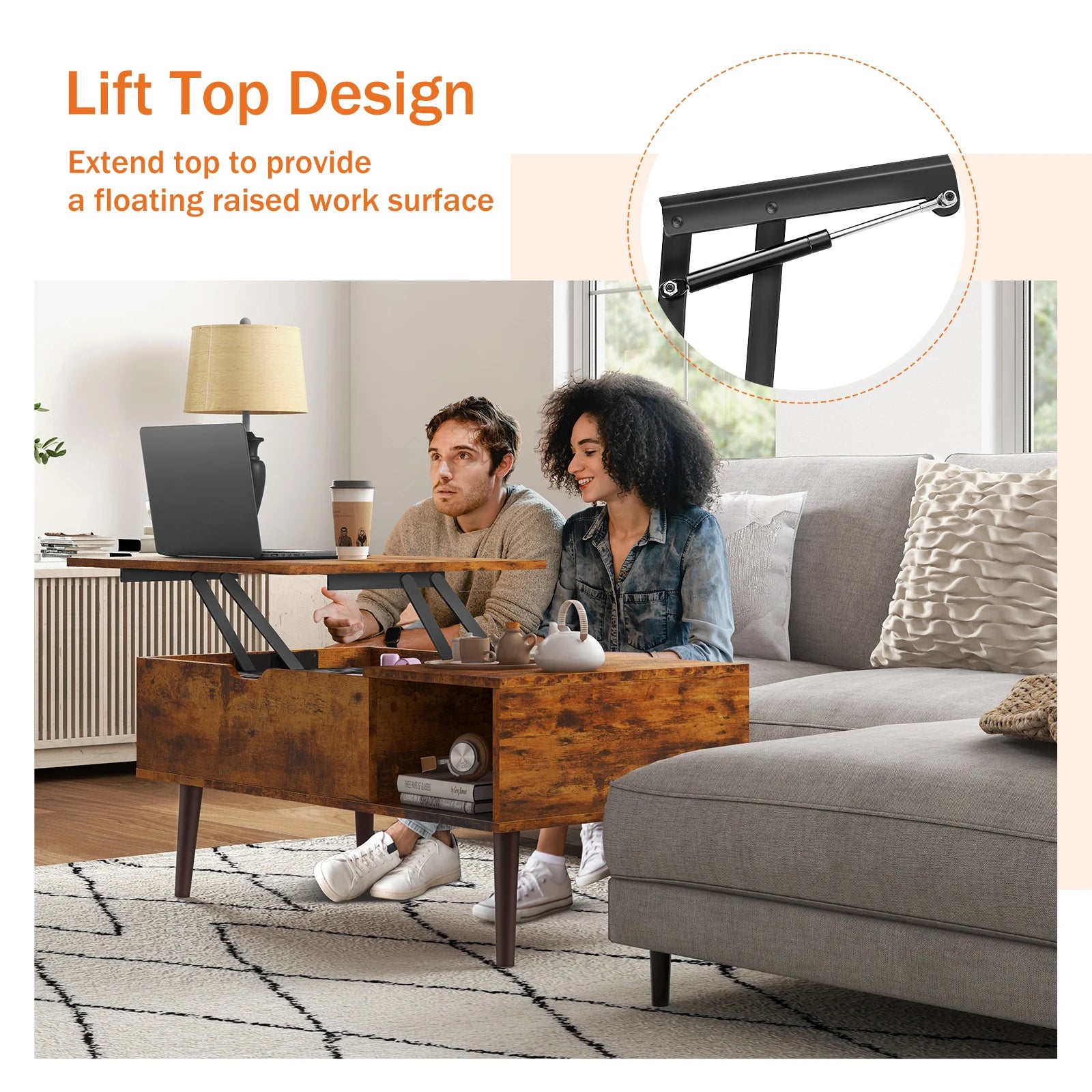 JHK Lift-Top Coffee Table – Adjustable Storage Living Room Desk