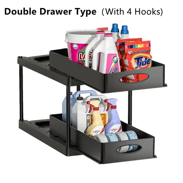 2-Tier Under Sink Sliding Organizer – Hanging Cabinet Storage Rack