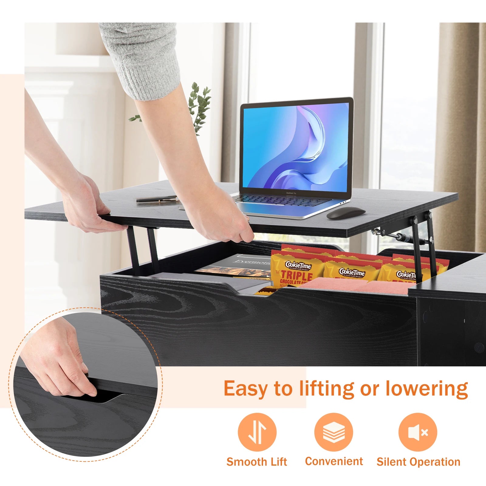 JHK Lift-Top Coffee Table – Adjustable Storage Living Room Desk
