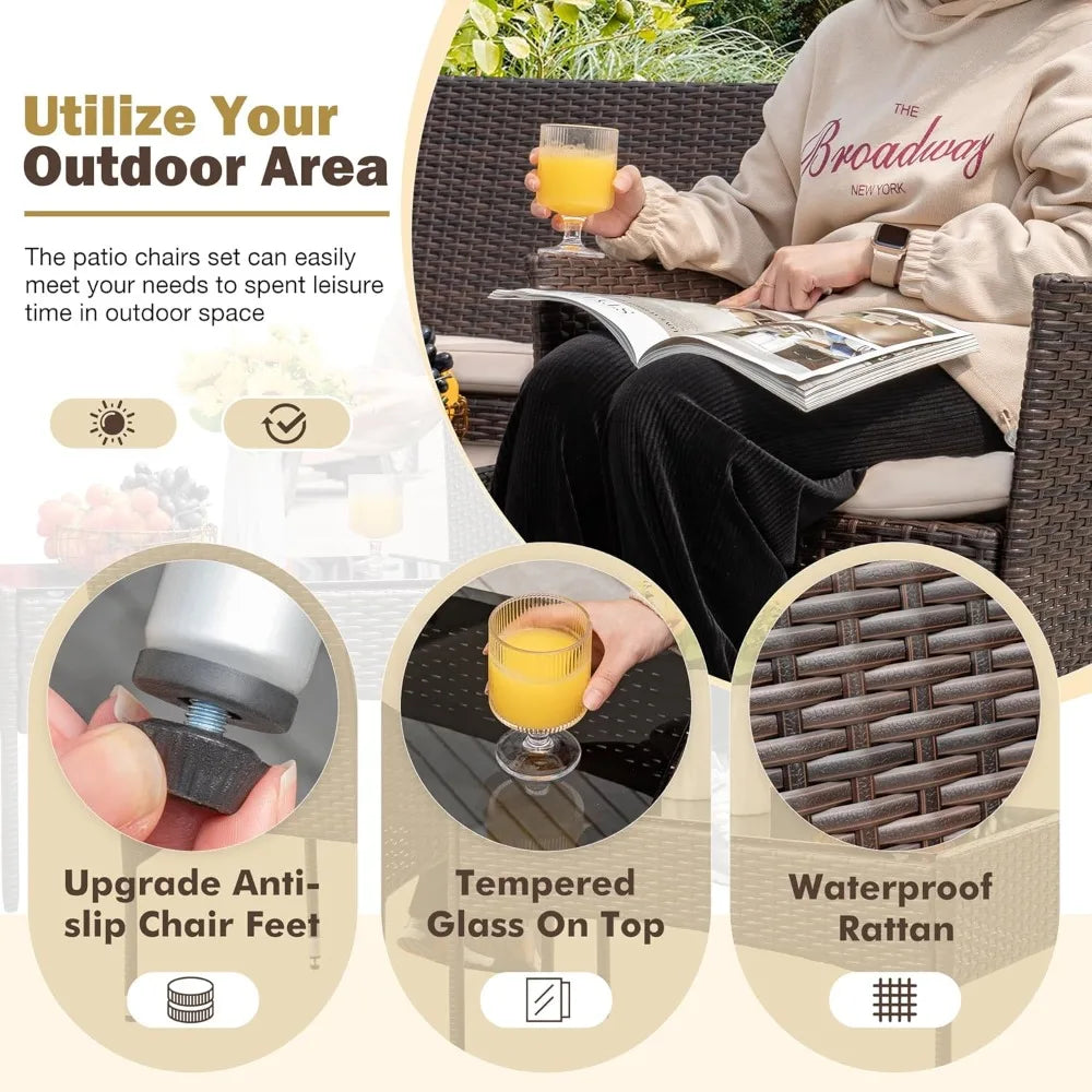 4-Piece Outdoor Patio Furniture Set – Rattan Wicker Chairs
