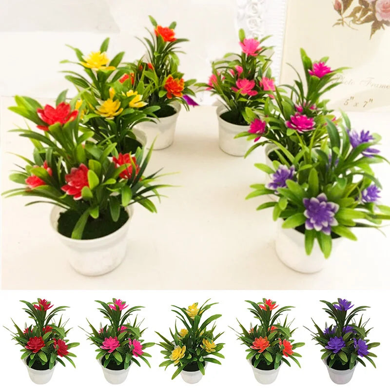 Artificial Flower Plant Pot – Fake Plastic Flowers for Home & Office Decor
