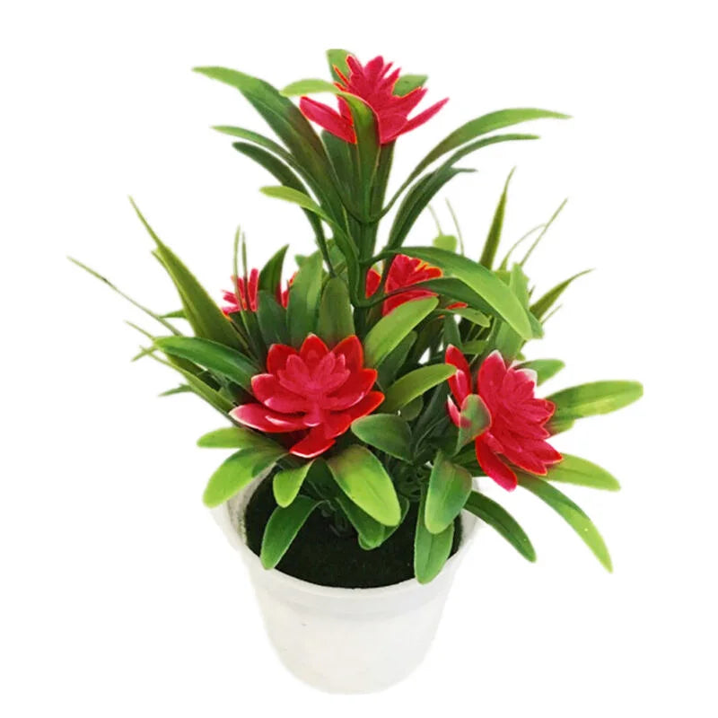 Artificial Flower Plant Pot – Fake Plastic Flowers for Home & Office Decor