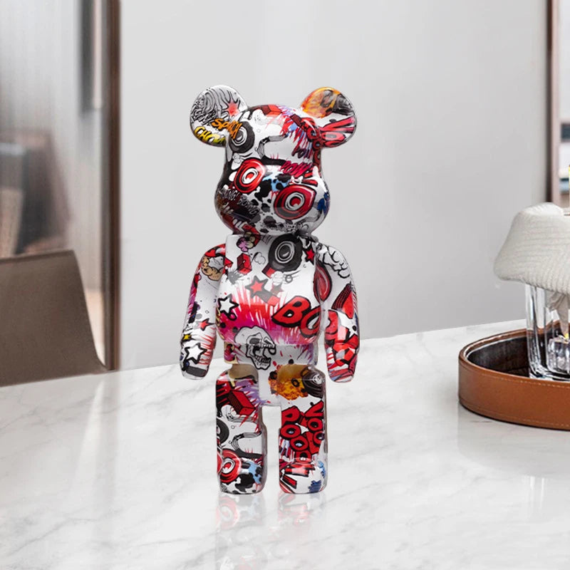27cm Graffiti Bear Figurine – Abstract Home Decor & Money Jar