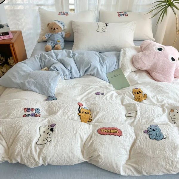 Cotton Towel Embroidery Bedding Set – Animal Paradise Design