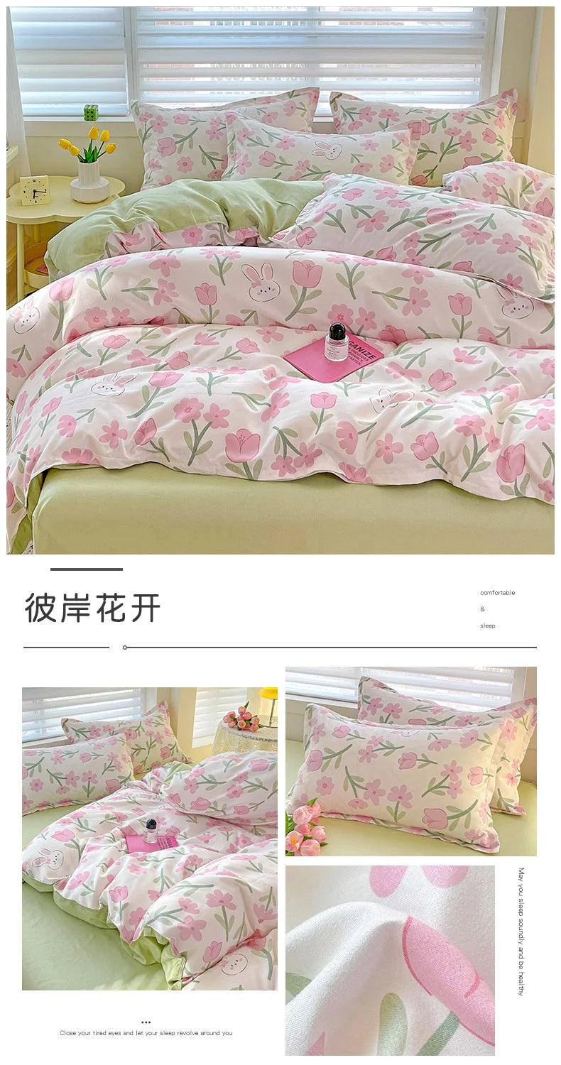 4-Piece Cotton Bedding Set – Fresh Girly Style Comforter Set