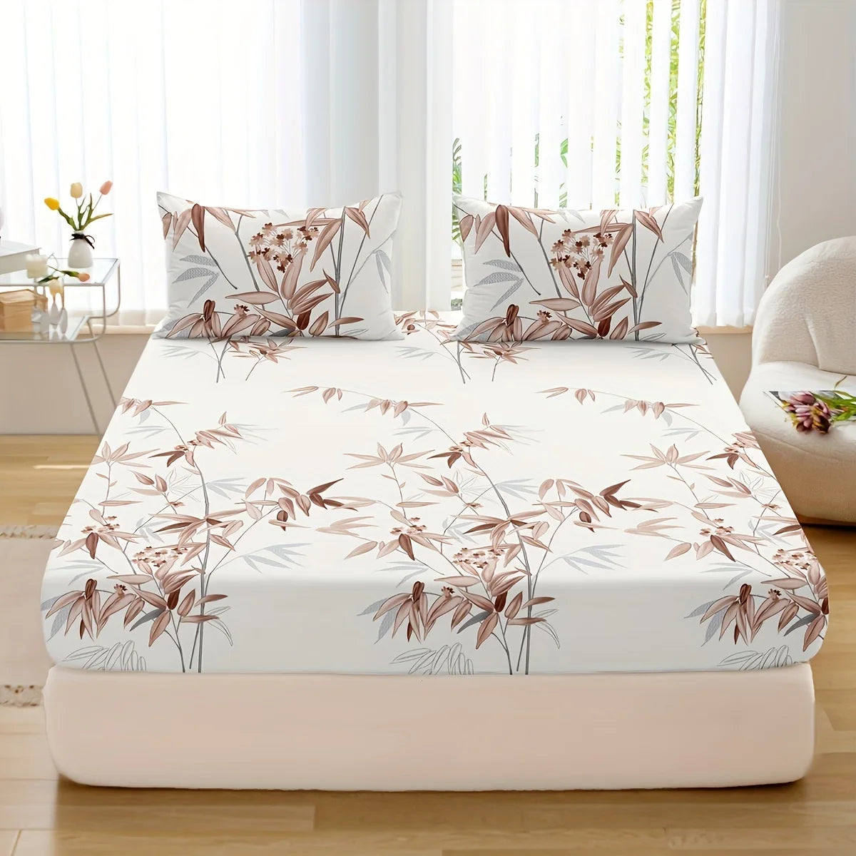 3-Piece Bamboo Leaf Fitted Sheet Set – Soft & Hypoallergenic Bedding