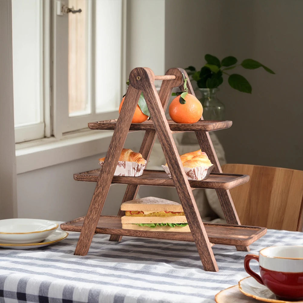 2-Piece Wooden 3-Tier Serving Tray – Multi-Function Rectangular Platter