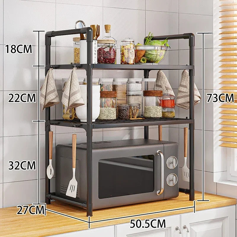 Multi-Layer Kitchen Storage Rack – Condiment & Microwave Organizer
