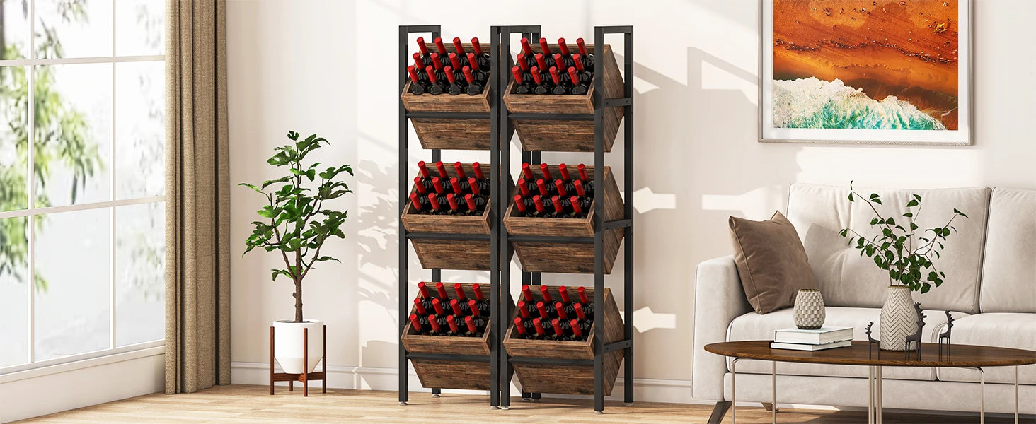 Tribesigns Wine Rack Freestanding Floor, 3 Tier Wooden Wine Storage Stand, Wobble-Free Wine Holder Display Shelf