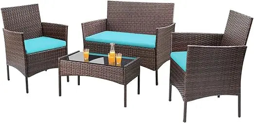 4-Piece Outdoor Patio Furniture Set – Rattan Wicker Chairs