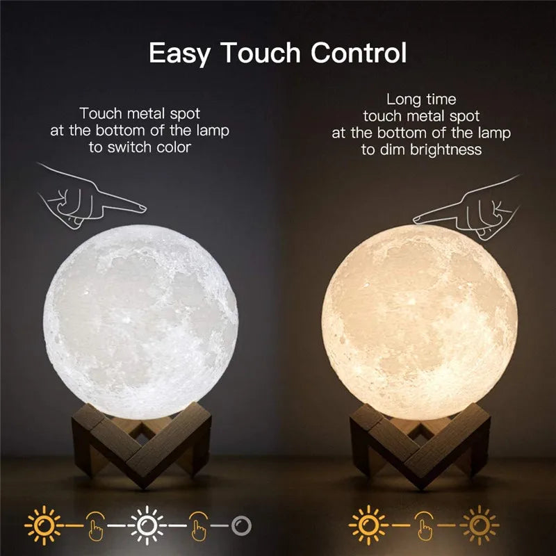 3D Moon Lamp – Rechargeable LED Touch Night Light