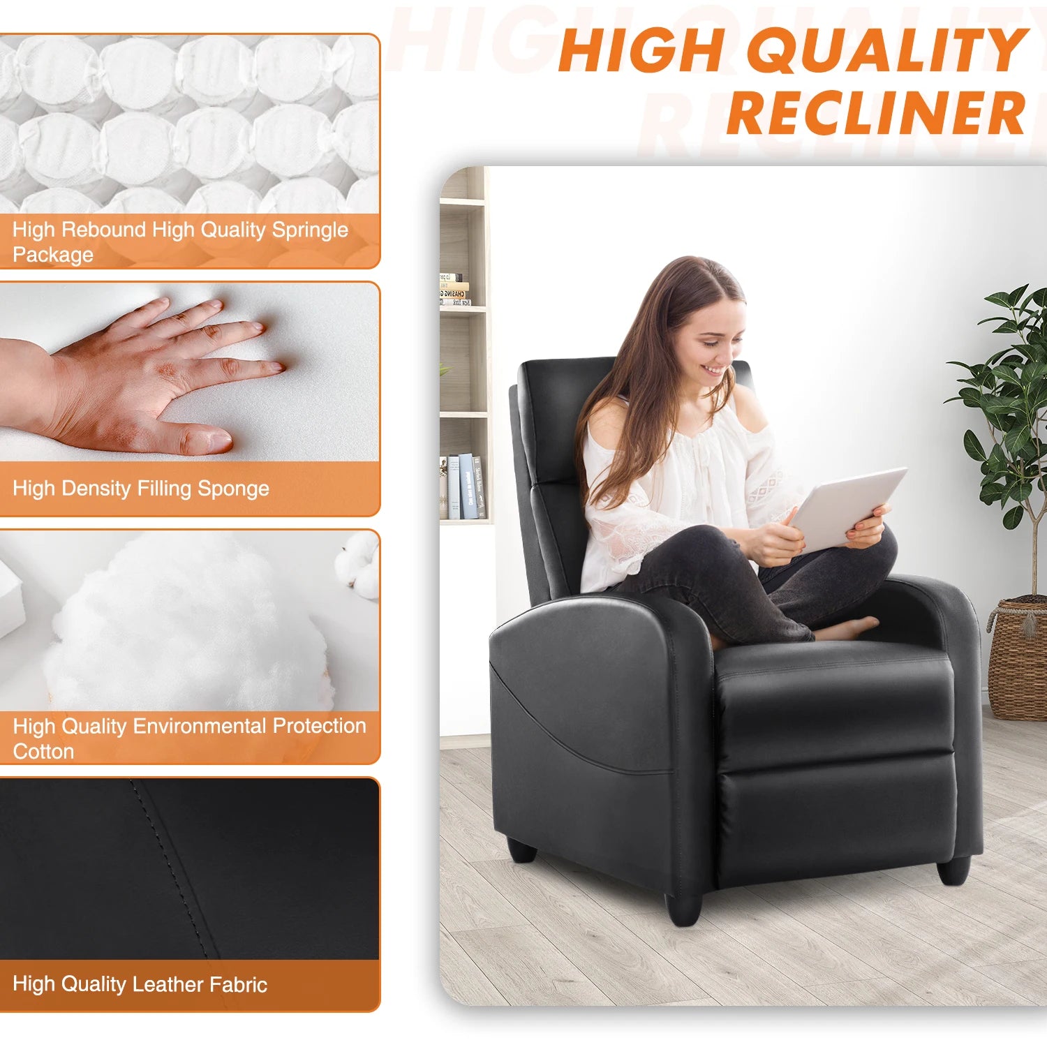 JHK Recliner Massage Sofa – Adjustable Fabric Living Room Chair