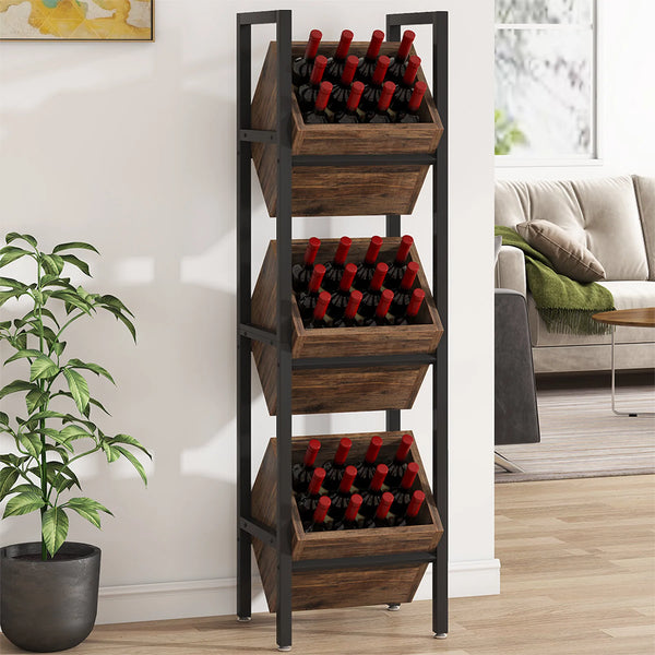 Tribesigns Wine Rack Freestanding Floor, 3 Tier Wooden Wine Storage Stand, Wobble-Free Wine Holder Display Shelf