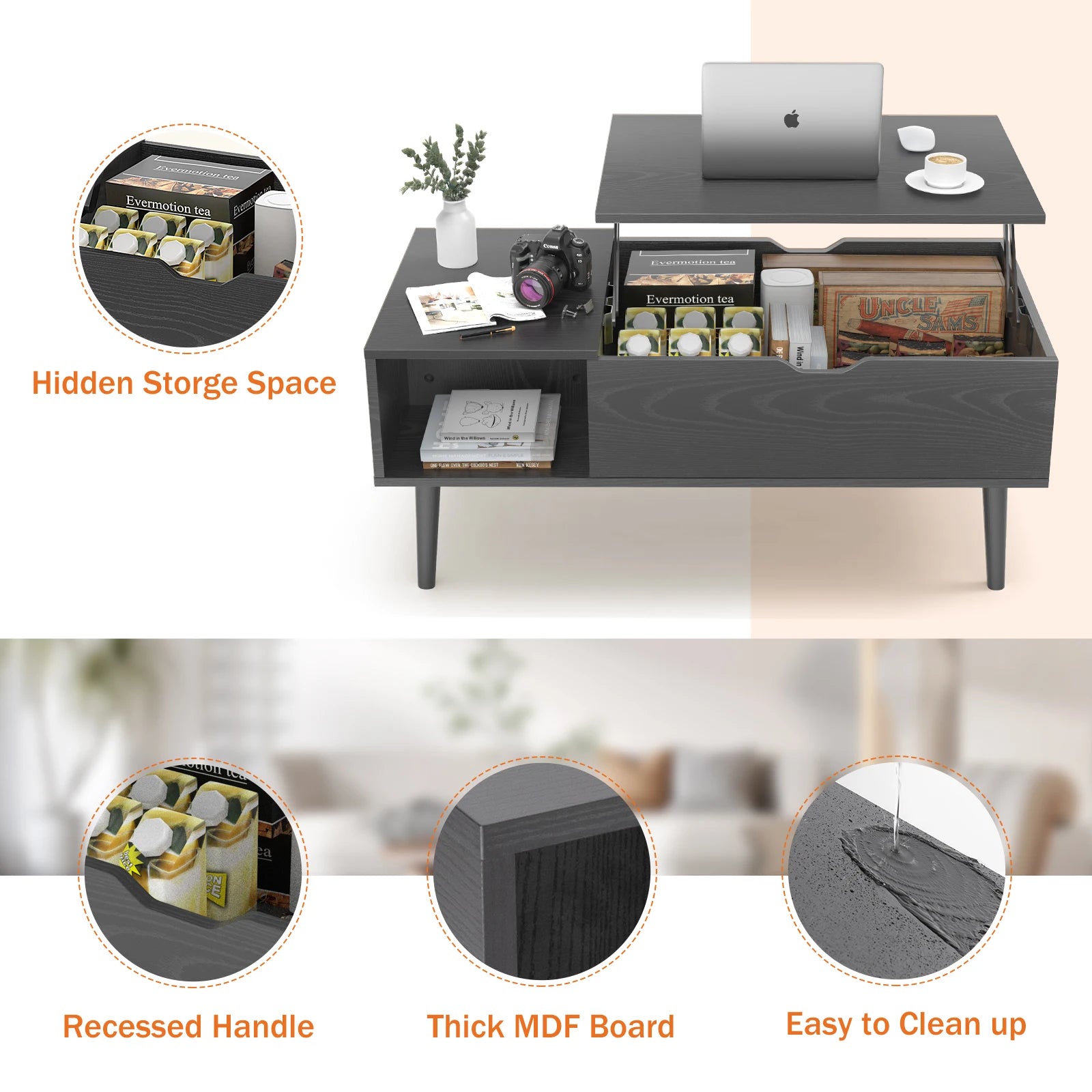 JHK Lift-Top Coffee Table – Adjustable Storage Living Room Desk