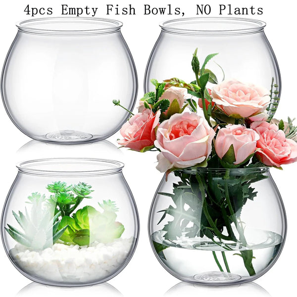Clear Plastic Fish Bowl – Heavy-Duty Round Centerpiece Vase
