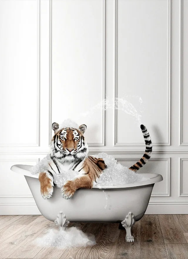 Animal Bath In Bathtub Poster Canvas