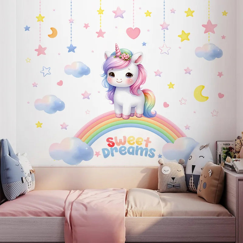Unicorn Rainbow Wall Sticker – Self-Adhesive Kids Room Decor