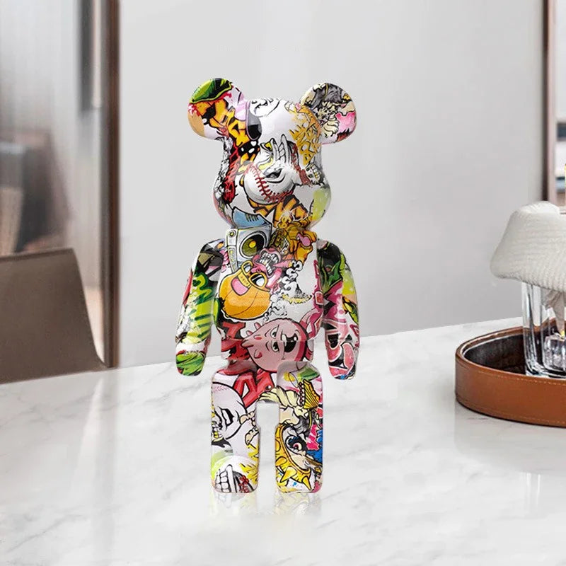 27cm Graffiti Bear Figurine – Abstract Home Decor & Money Jar