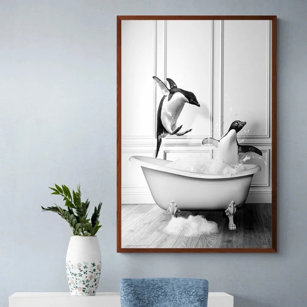 Animal Bath In Bathtub Poster Canvas