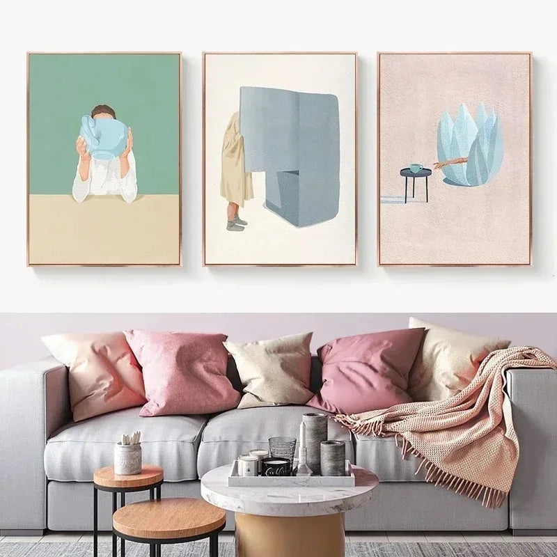 Nordic Beach Canvas – Minimalist Swim & Wine Wall Art Print