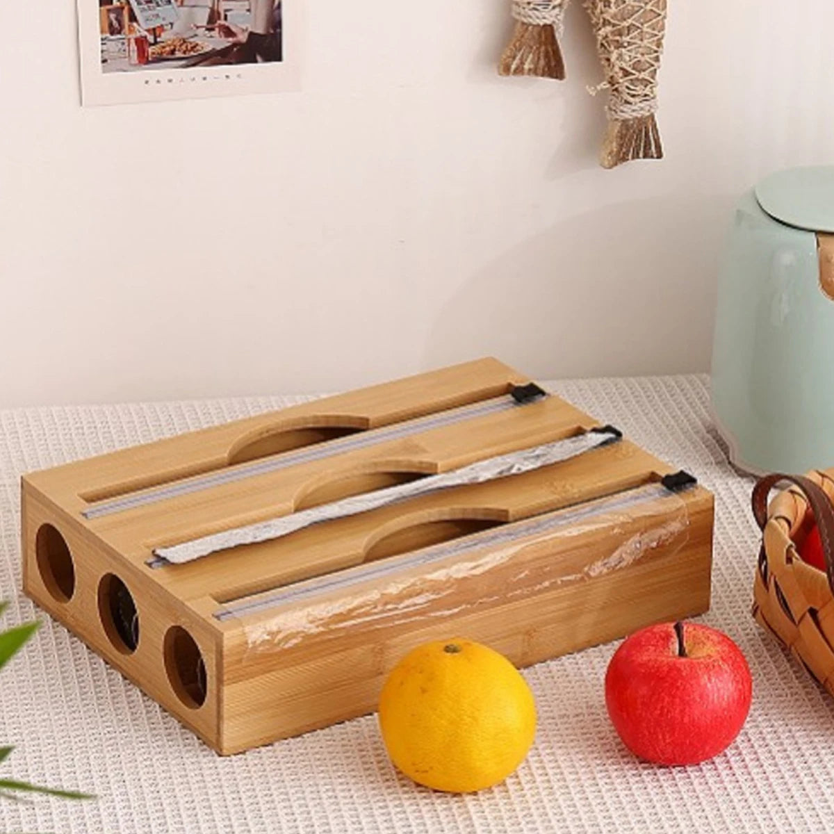 Bamboo Kitchen Wrap Dispenser – Foil & Cling Film Cutter Box