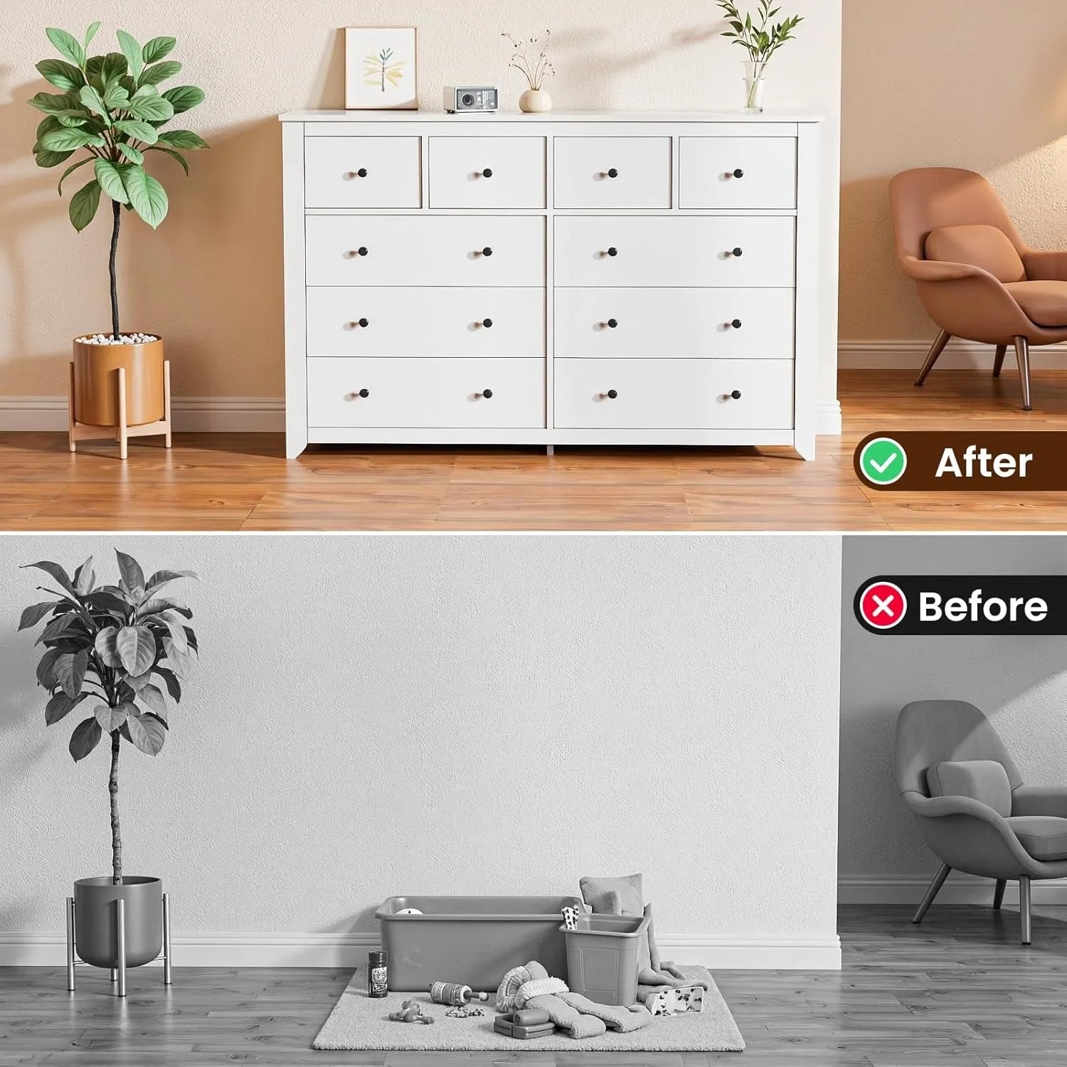 White 10-Drawer Dresser – 52" Wide Wooden Storage Cabinet