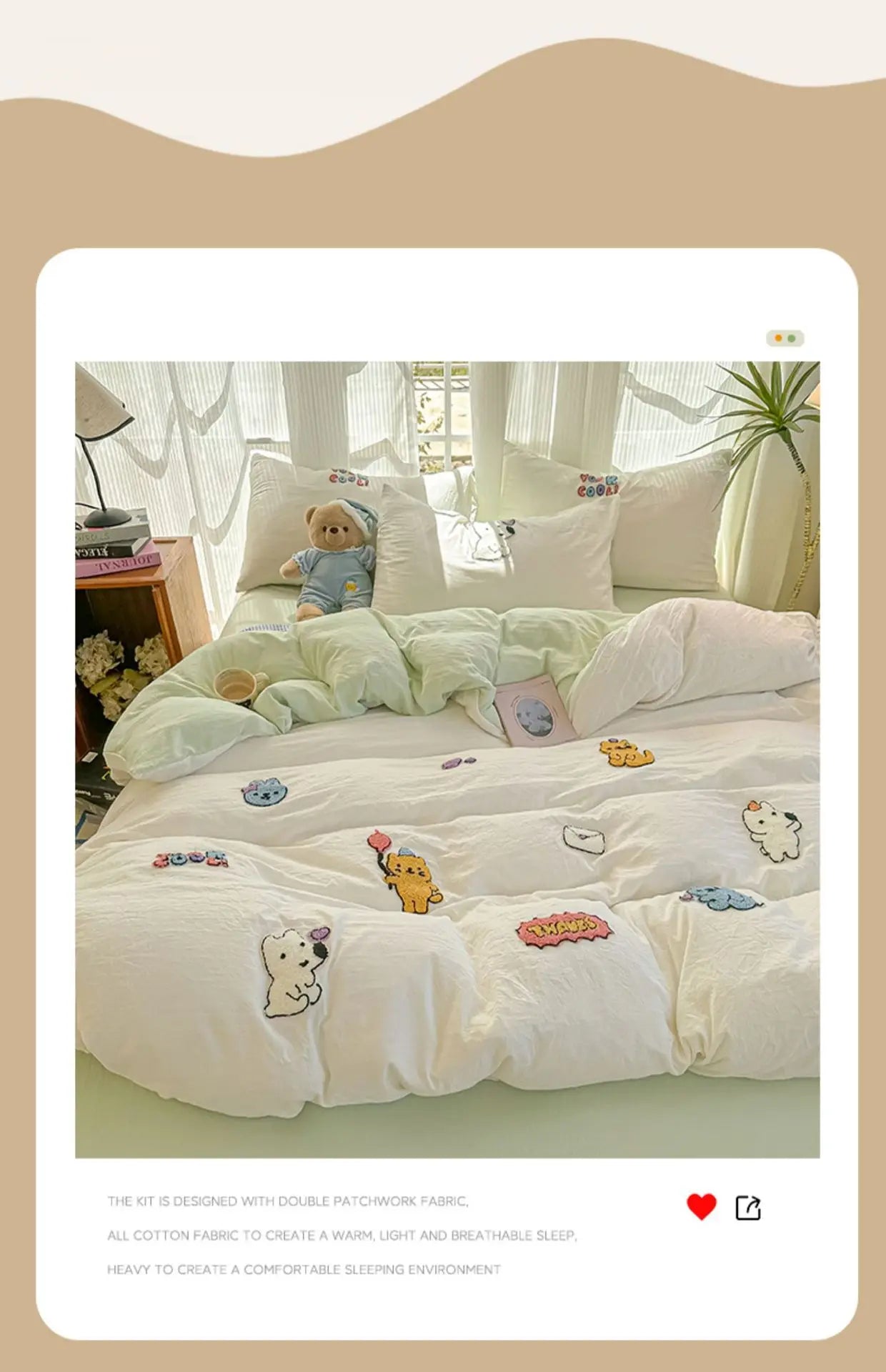 Cotton Towel Embroidery Bedding Set – Animal Paradise Design