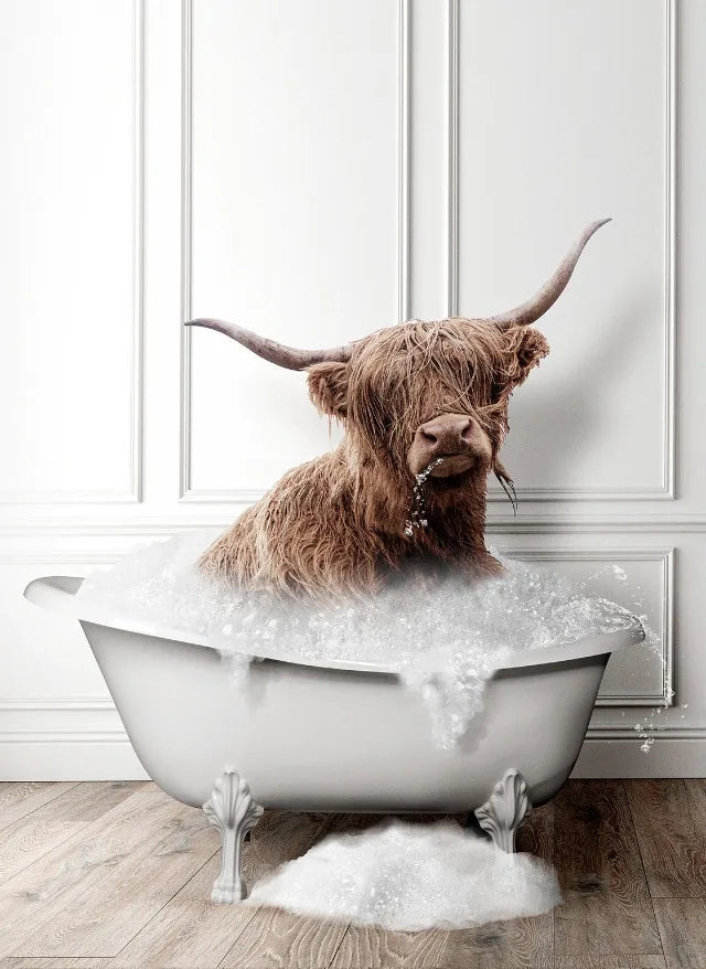 Animal Bath In Bathtub Poster Canvas