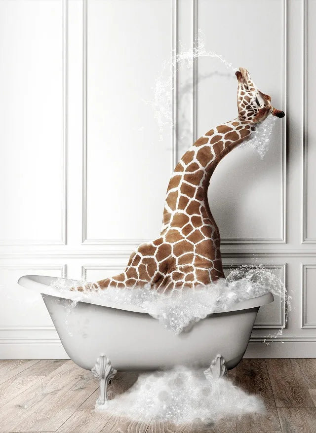 Animal Bath In Bathtub Poster Canvas