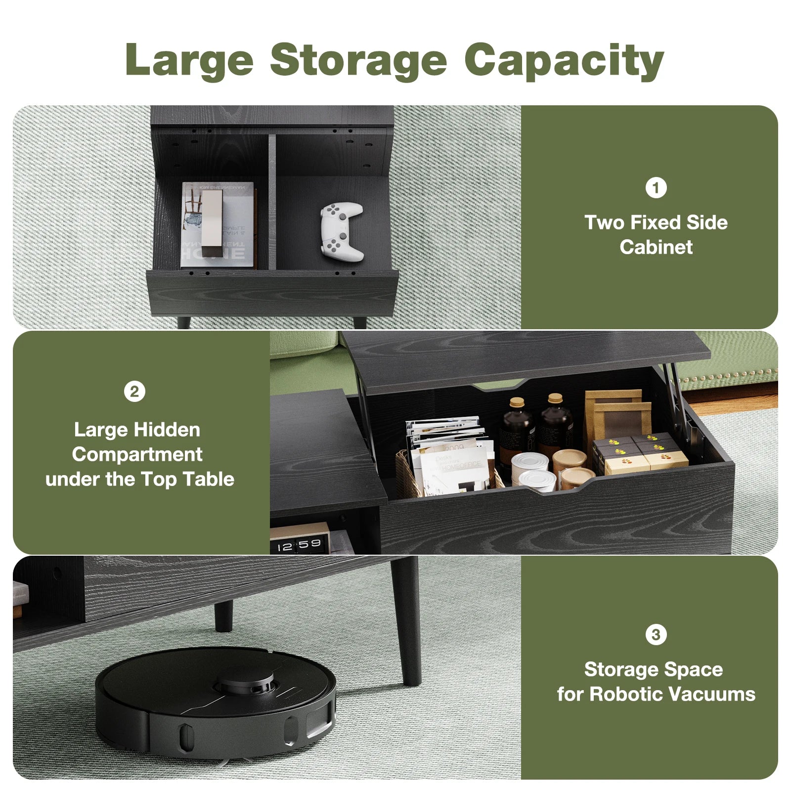 JHK Lift-Top Coffee Table – Adjustable Storage Living Room Desk