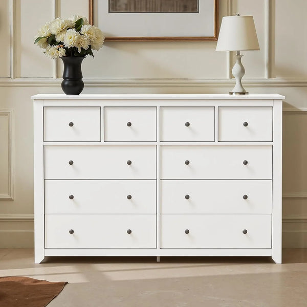 White 10-Drawer Dresser – 52" Wide Wooden Storage Cabinet