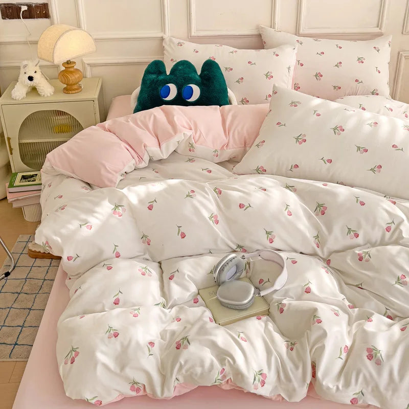 3-Piece Plant Print Duvet Set – Duvet Cover with Pillowcases