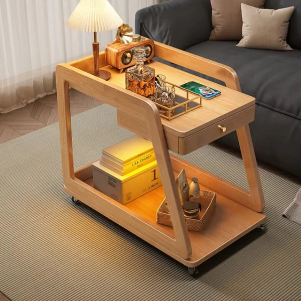 Solid Wood Corner Table – Small Apartment Portable Table with Drawer