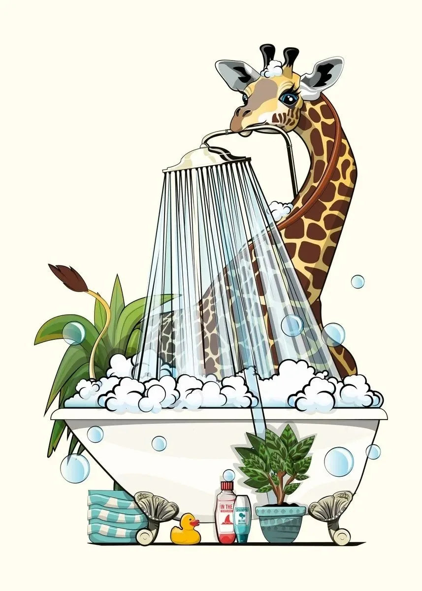 Funny Jungle Animal Canvas – Dinosaur & Elephant Cartoon Wall Art