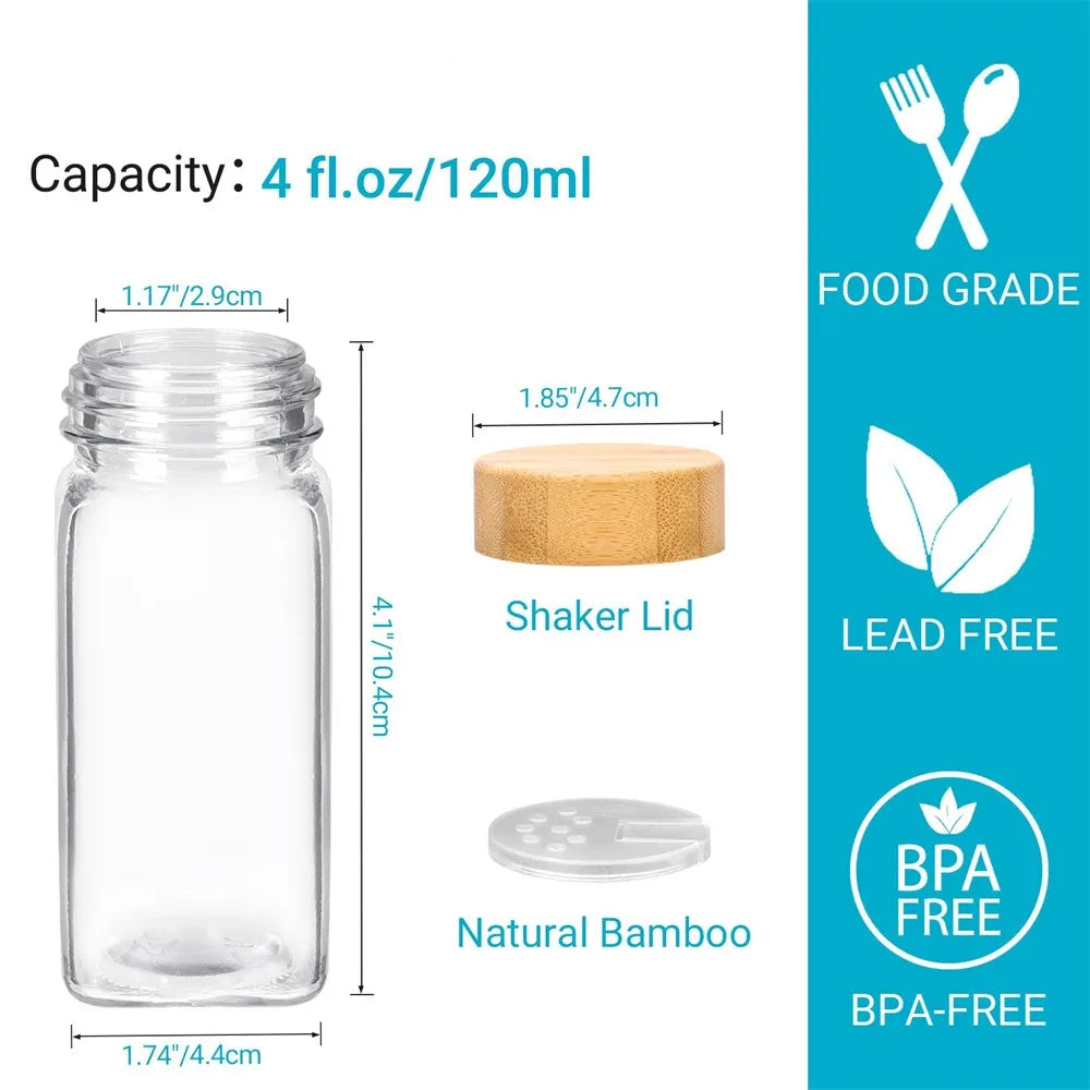 12-Piece Glass Spice Jar Set – Bamboo Lids with Labels & Funnel