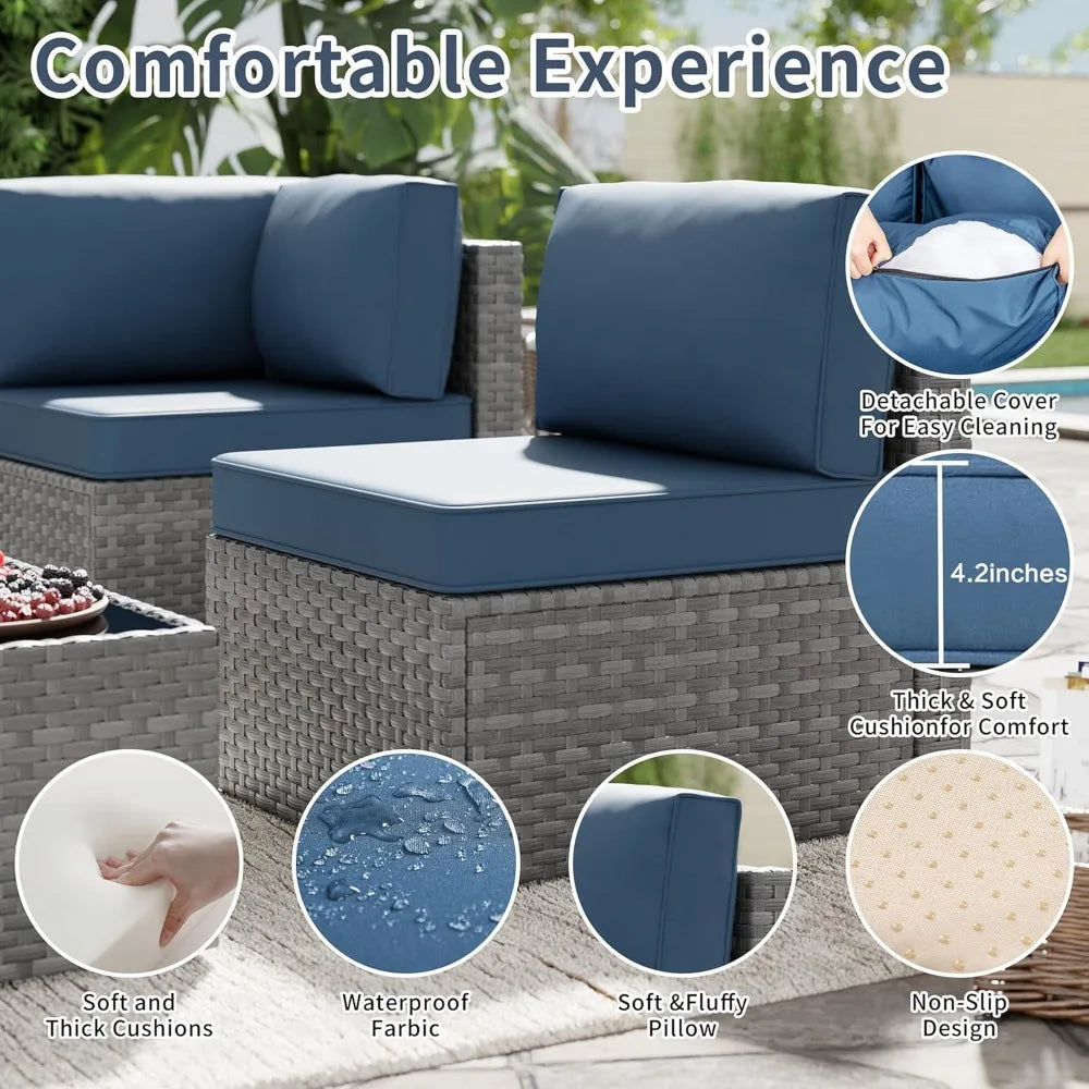 5-Piece Outdoor Patio Furniture Set – Gray PE Wicker Sectional Sofa
