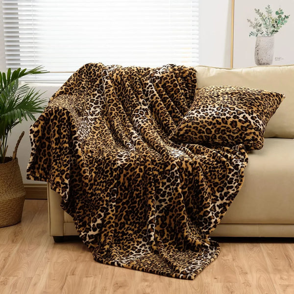 VIKAMA Leopard Print Flannel Blanket – Plush Wool Throw