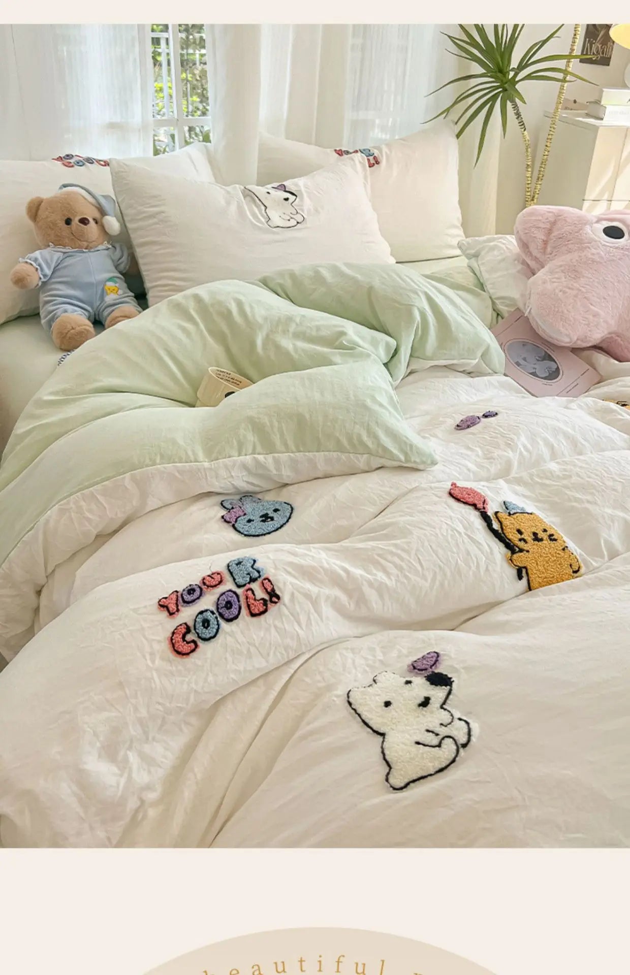 Cotton Towel Embroidery Bedding Set – Animal Paradise Design