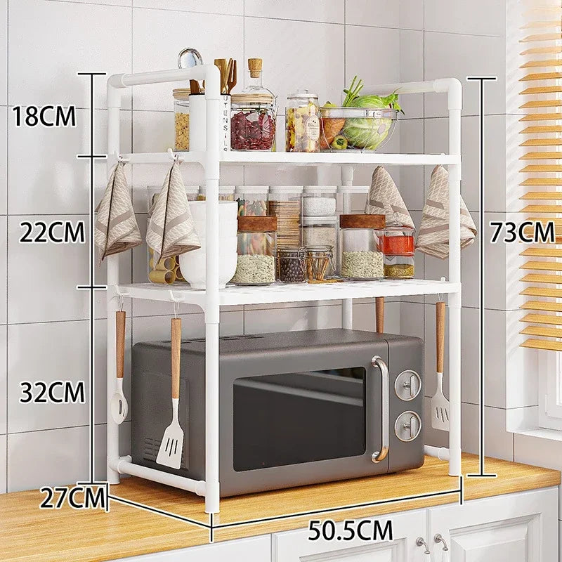 Multi-Layer Kitchen Storage Rack – Condiment & Microwave Organizer