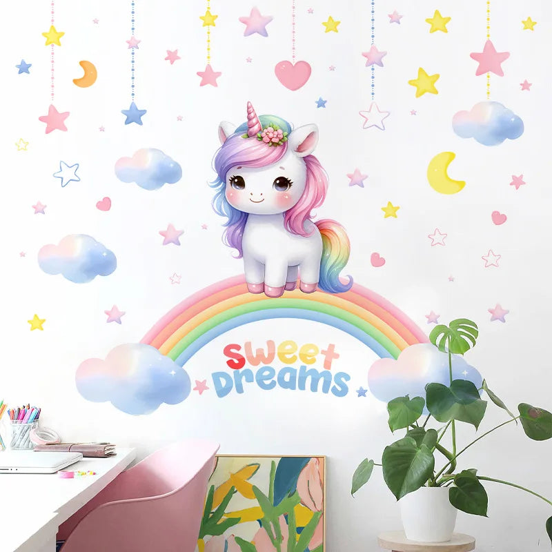 Unicorn Rainbow Wall Sticker – Self-Adhesive Kids Room Decor
