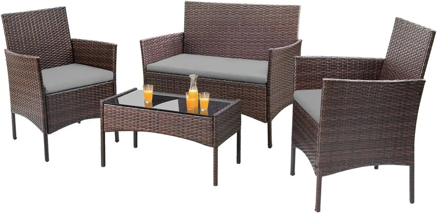 4-Piece Outdoor Patio Furniture Set – Rattan Wicker Chairs