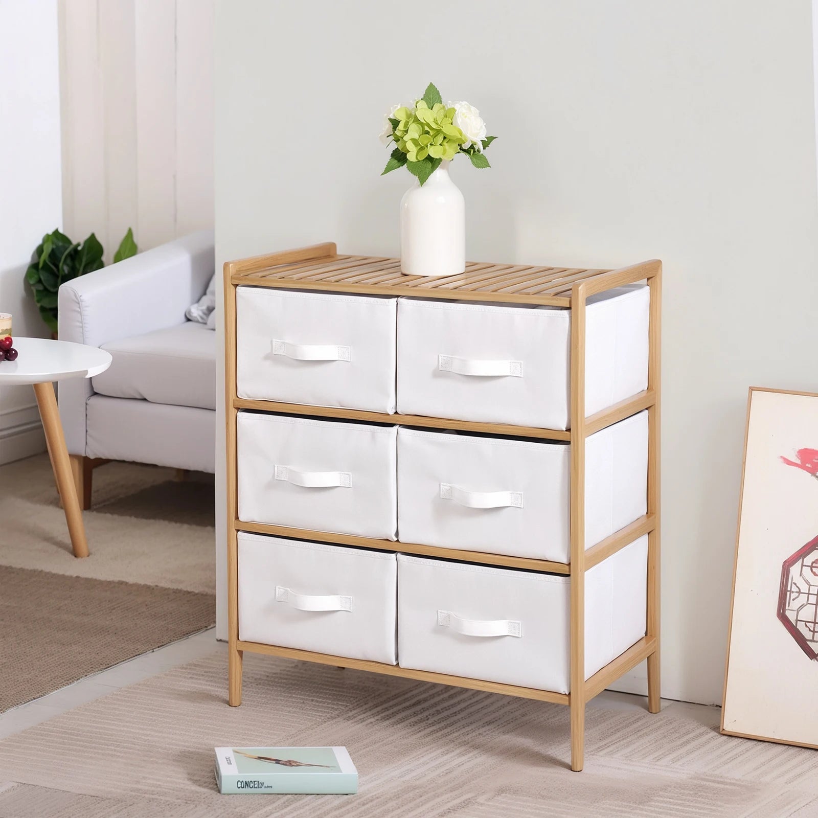 Quilt Storage Shelf with 6 Baskets – Multifunctional Wooden Organizer