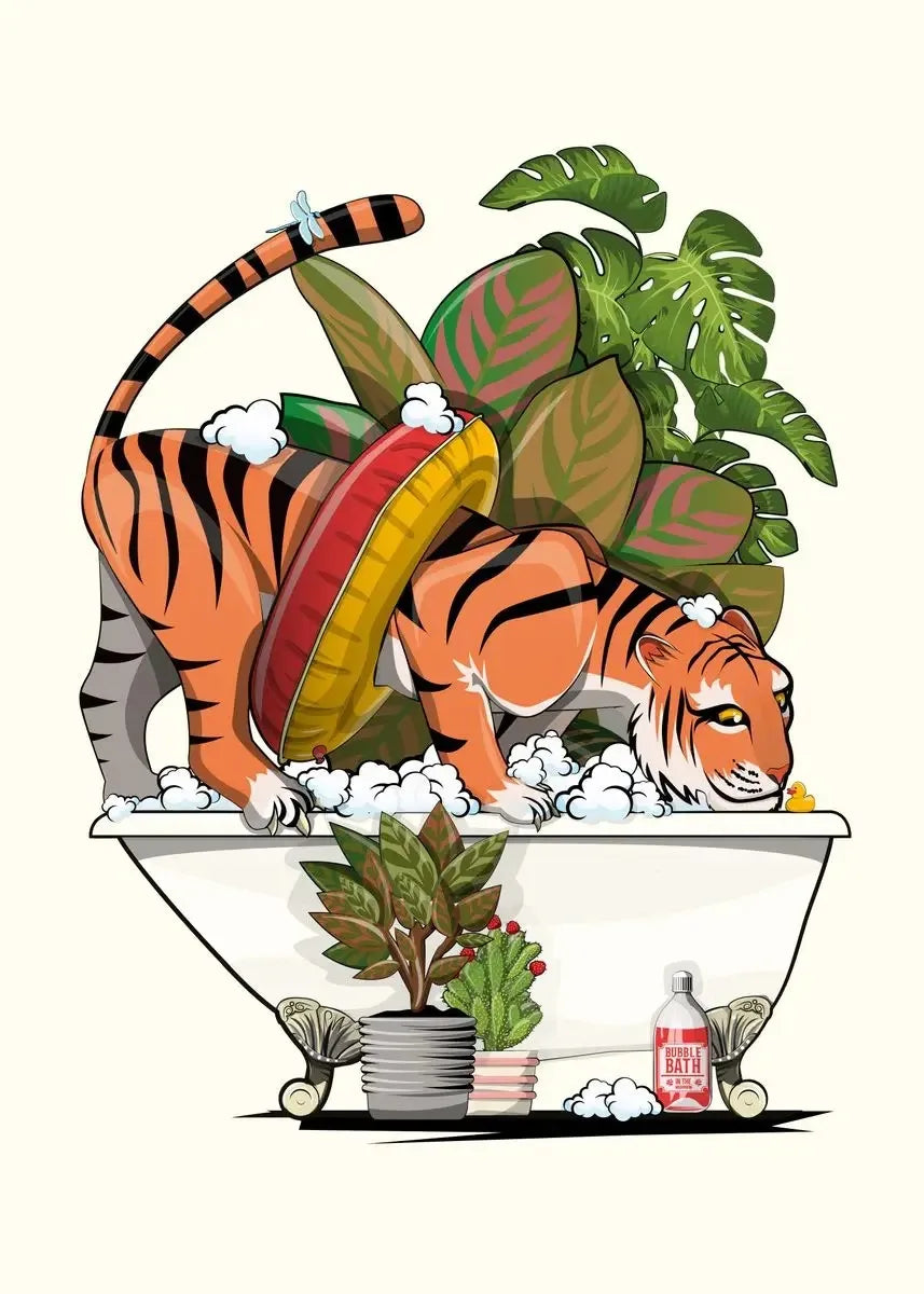 Funny Jungle Animal Canvas – Dinosaur & Elephant Cartoon Wall Art